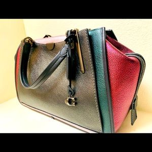 RARE Coach Colorblock Pebbled Leather Purse - Pink, Teal, Black
